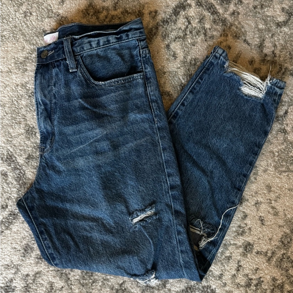 Pink Lily women’s  Relaxed Distressed Denim Jeans